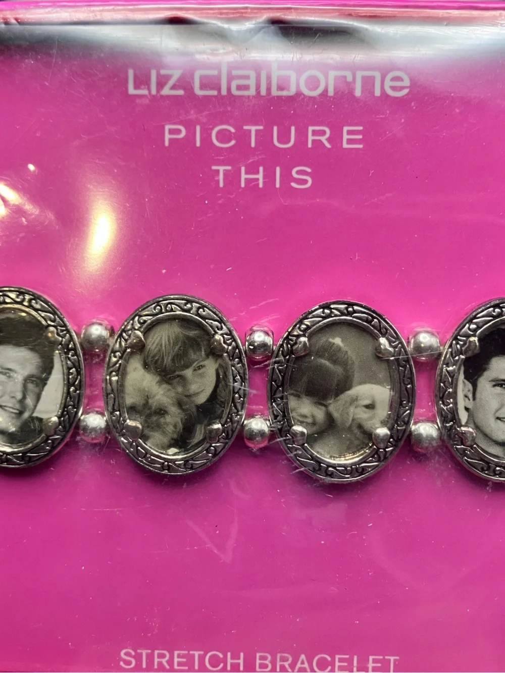 Liz Claiborne Silver-Tone Oval Photo Frame Stretch Bracelet